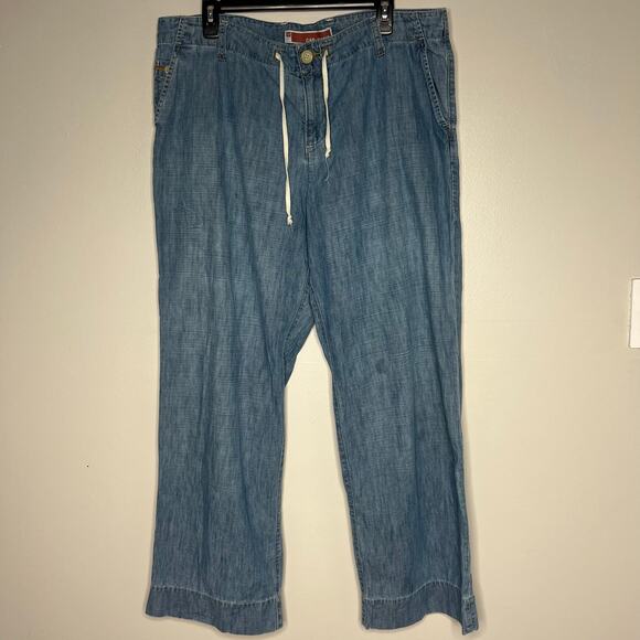 GAP Women's Drawstring Wide Leg Jeans Size 16 Blue Denim Casual Coastal Preppy - Picture 1 of 8